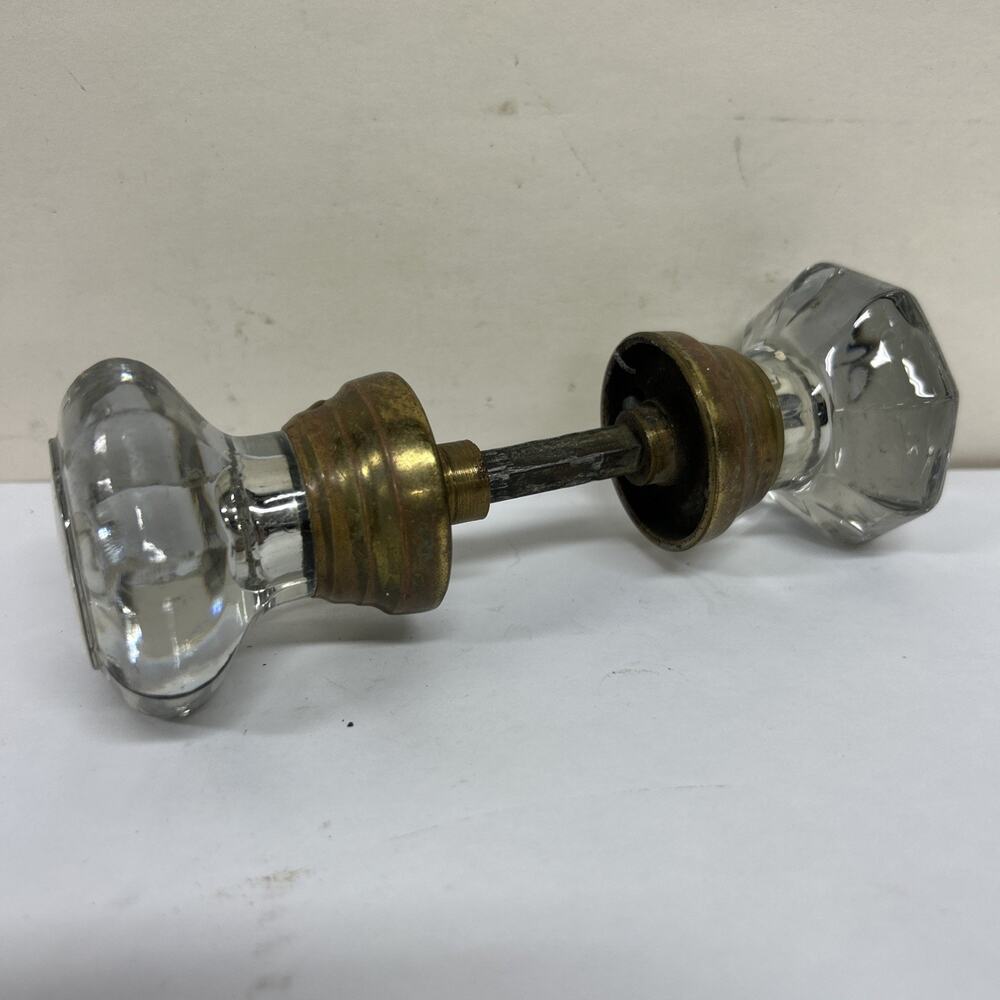 Vintage Antique Glass Brass Doorknob Set
